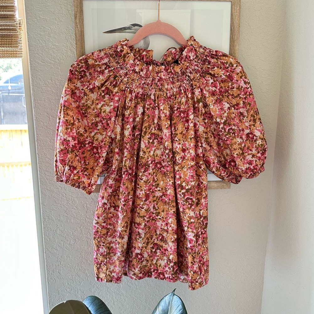 J. Crew Smocked Neck Puff Sleeve Floral Top Sz XS